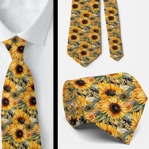 Sunflowers Yellow Navy Blue Floral Neck Tie