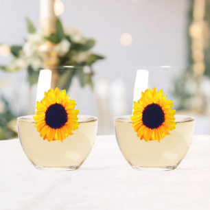 Sunflowers Yellow Orange Beautiful Drinkware Set Stemless Wine Glass
