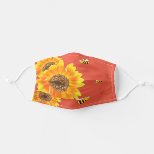 Sunflowers yellow orange happy bees fall adult cloth face mask