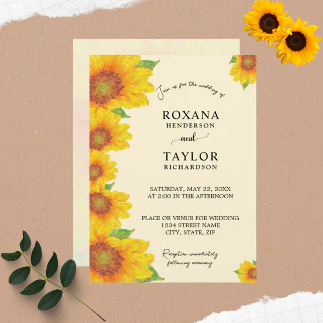 Sunflowers Yellow Painterly Floral Wedding Invitation | Zazzle