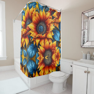 Sunflowers yellow red and Blue Shower Curtain
