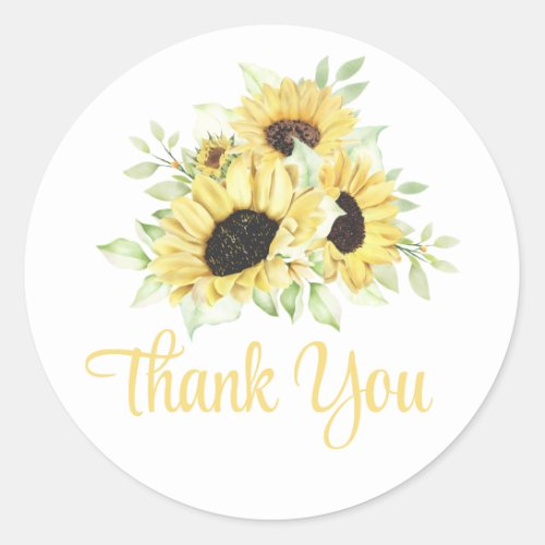Sunflowers Yellow Watercolor Floral Thank You Classic Round Sticker