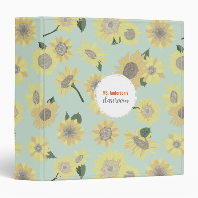 SunflowersBeautiful Whimsical Floral Print Teacher 3 Ring Binder (Front/Spine)