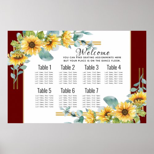 Sunfower Wedding Suite Seating Chart Red