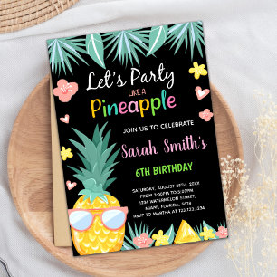 SunGlass Black Pineapple Party Birthday Invitation