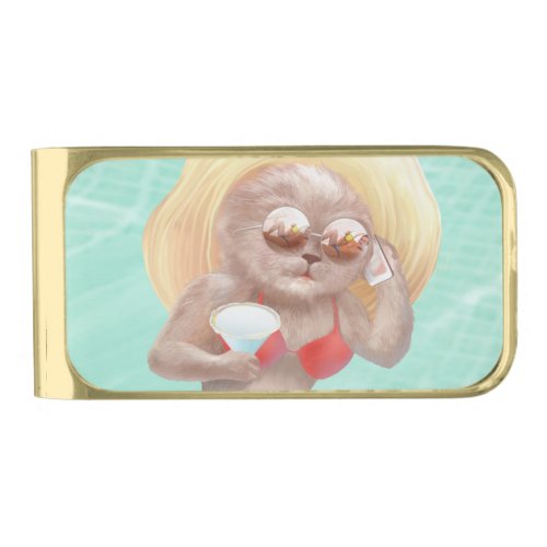 Sunglass Cat Gold Finish Money Clip