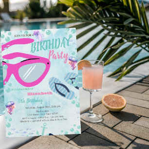 Sunglass Flip flops Sea Summer Birthday Party Invitation