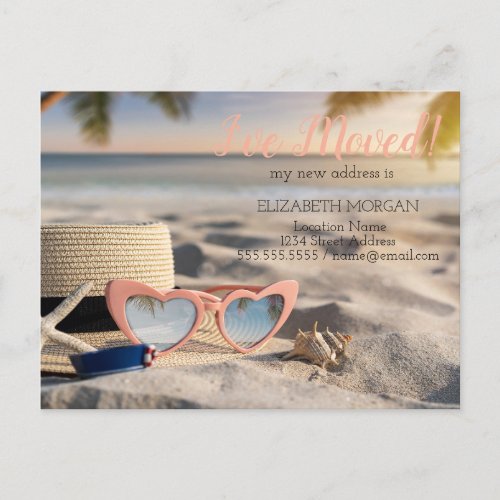 SunglassHatSeashell Beach New Address Announcement Postcard