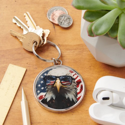 Sunglass wearing American Eagle American flag Keychain
