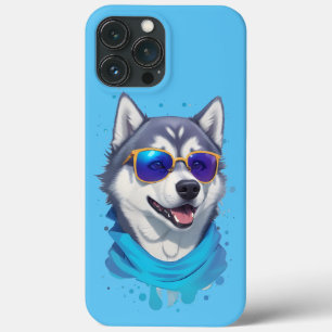 Sunglass-Wearing Husky Dog in Playful Splash iPhone 13 Pro Max Case