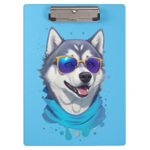 Sunglass-Wearing Husky Dog in Playful Splash Clipboard