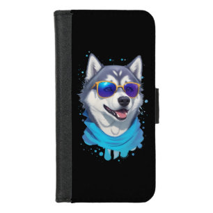 Sunglass-Wearing Husky Dog in Playful Splash iPhone 8/7 Wallet Case