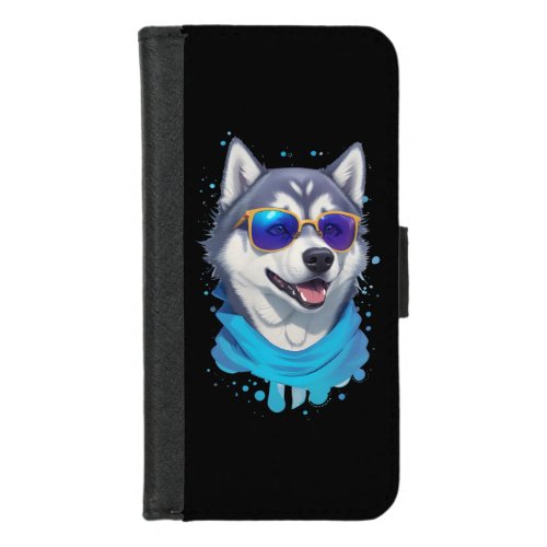 Sunglass_Wearing Husky Dog in Playful Splash iPhone 87 Wallet Case