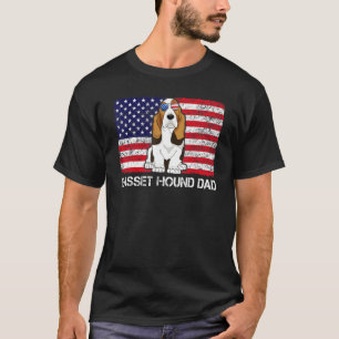 Sunglasses Basset Hound Dad Flag American Usa Dog T-Shirt