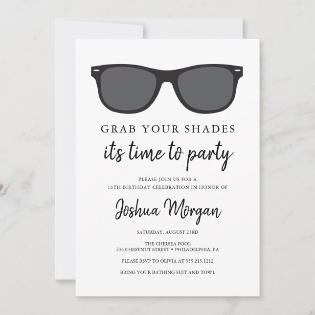 Sunglasses Birthday Party Invitation (Front)