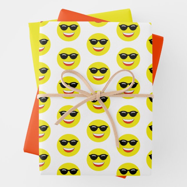 Sunglasses Chill Cool Emoji Pattern Wrapping Paper Sheets (In situ)