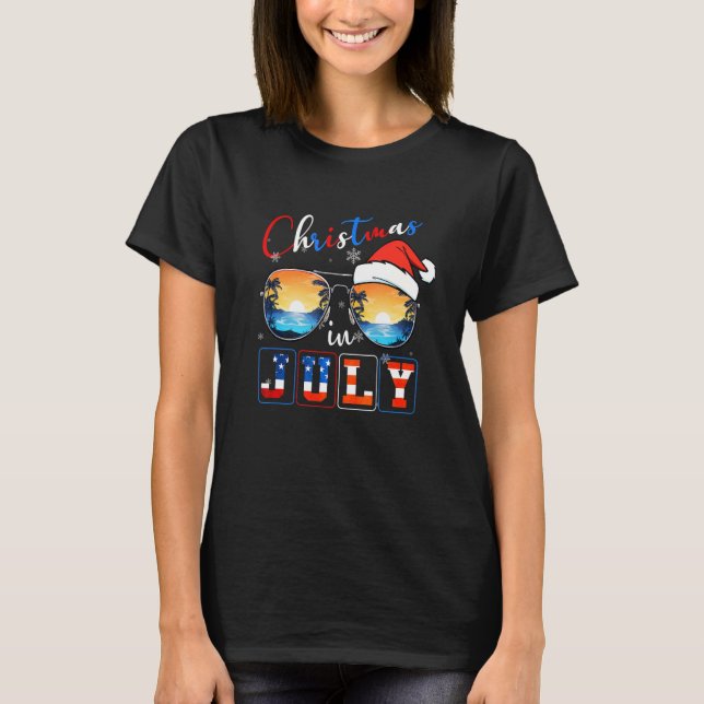 Sunglasses Christmas In July Hawaiian Santa Summer T-Shirt (Front)