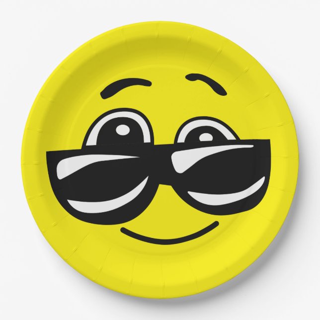 Sunglasses Cool Face Funny Emoticon Party Paper Plates (Front)