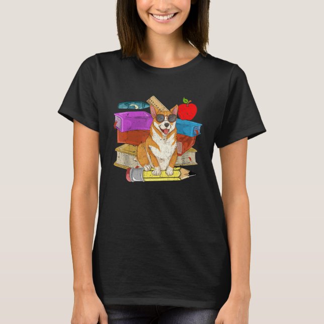 Sunglasses Dog  School Student Dog Owner Corgi T-Shirt (Front)