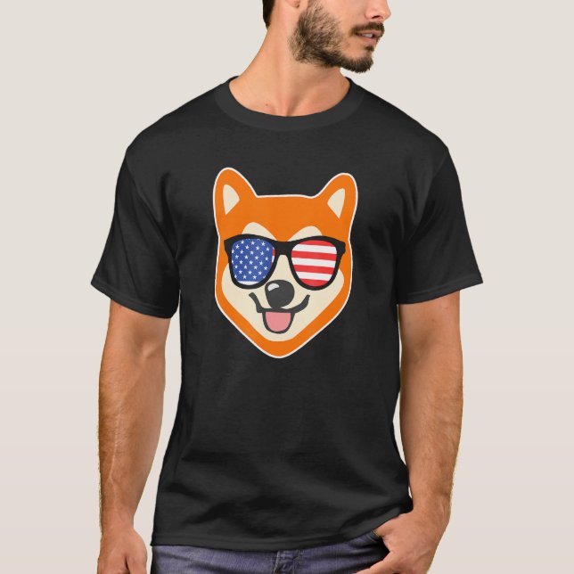 Sunglasses Flag Akita 4th Of July Dog T-Shirt (Front)