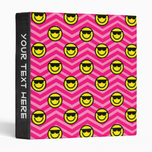 Sunglasses Happy Face on Pink Chevron Pattern 3 Ring Binder