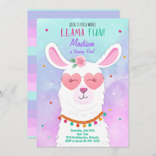 Sunglasses Llama Kids Birthday Invitation