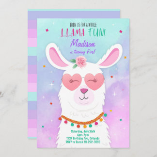 Sunglasses Llama Kids Birthday Invitation