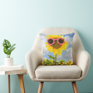 Sunglasses on a Sunflower Throw Pillow