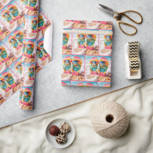 Sunglasses On Flip-flops In Beach Sand Wrapping Paper