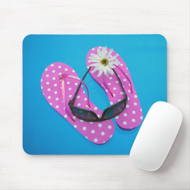 Sunglasses On Polka Dot Flip-flops Mouse Pad (With Mouse)