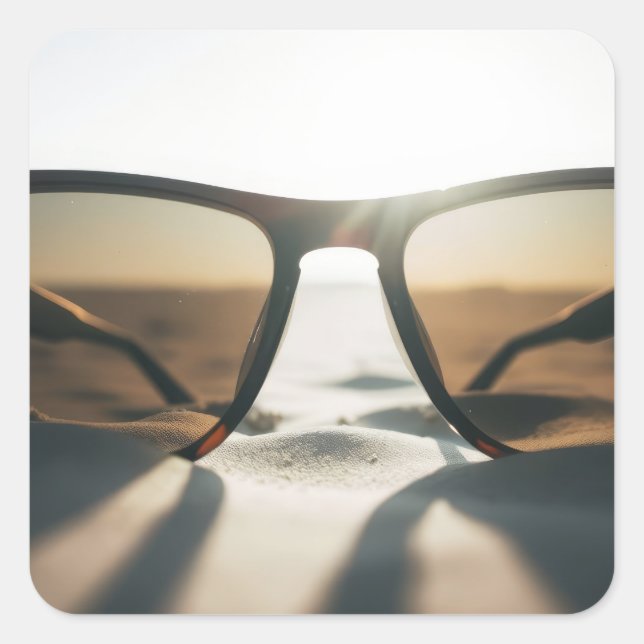 Sunglasses on Sand Square Sticker (Front)