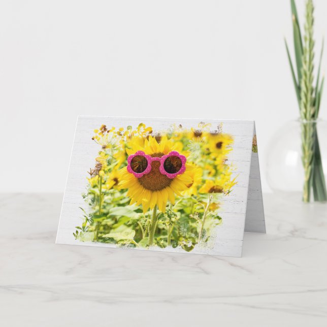 Sunglasses on Sunflower Birthday Card (Front)