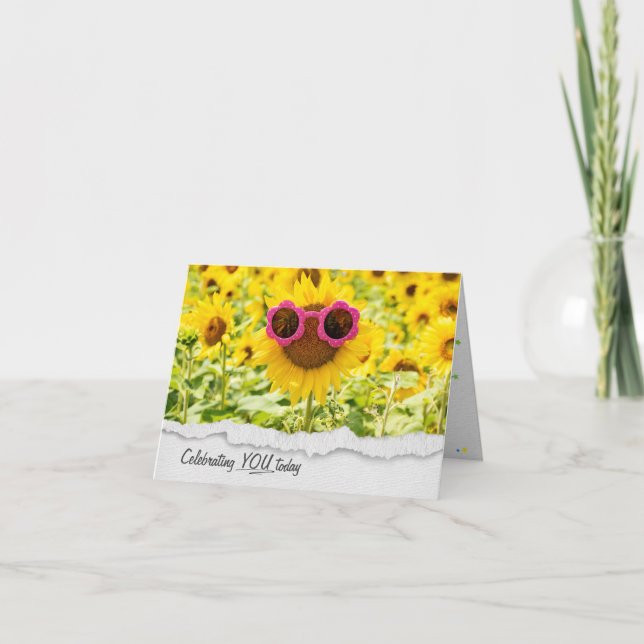 Sunglasses on Sunflower Birthday Card (Front)
