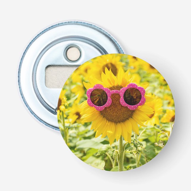 Sunglasses On Sunflower Bottle Opener (Front)