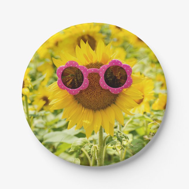 Sunglasses On Sunflower Paper Plates (Front)