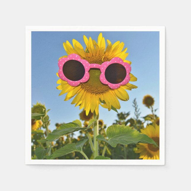 sunglasses on yellow sunflower napkins (Front)