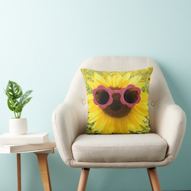 Sunglasses on Yellow Sunflower Throw Pillow (Chair)