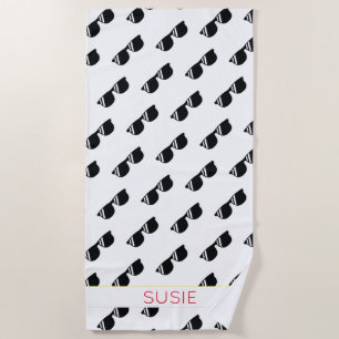 Sunglasses Pattern NAME School Colors Grad Fun Beach Towel