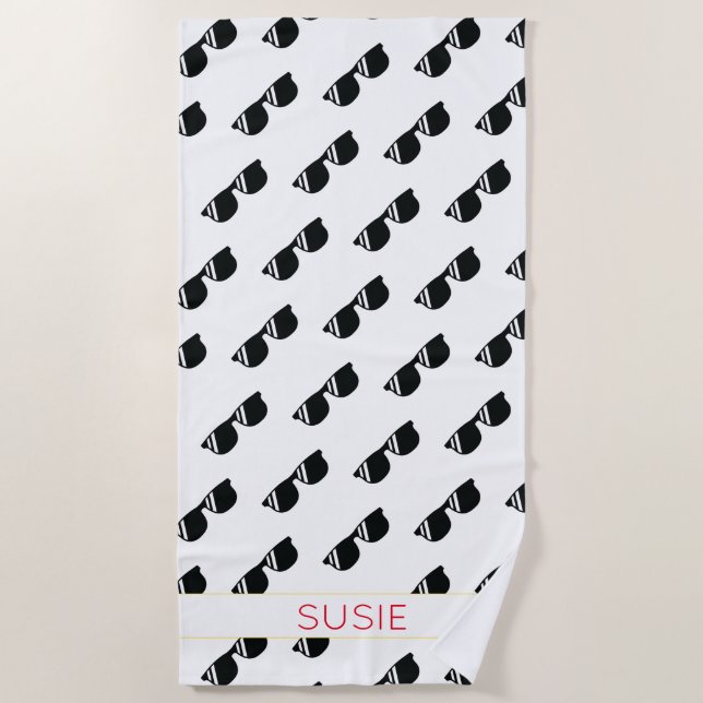 Sunglasses Pattern NAME School Colors Grad Fun Beach Towel (Front)