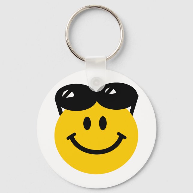 Sunglasses perched on top of head face keychain (Front)
