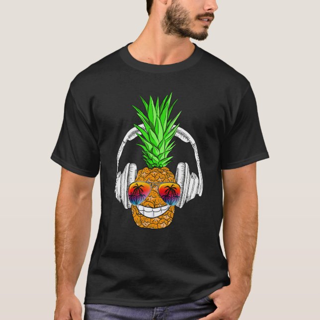 Sunglasses Pineapple Headphones Aloha Hawaii Luau  T-Shirt (Front)