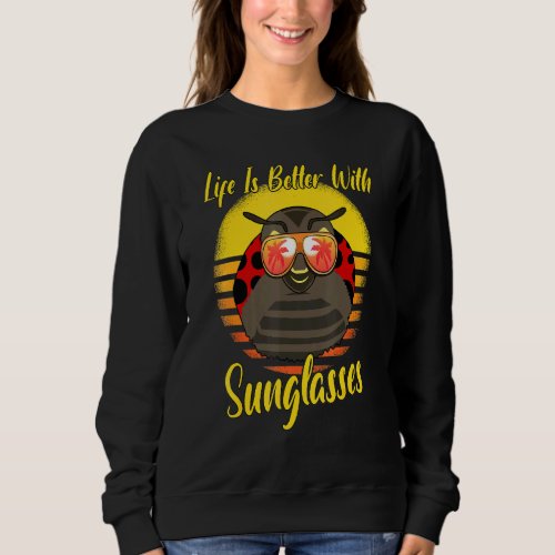 Sunglasses Retro Sunset Beach Vacation Ladybug Sweatshirt