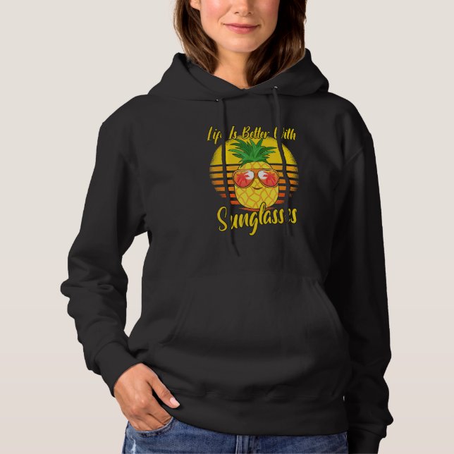 Sunglasses Retro Sunset Beach Vacation Pineapple Hoodie (Front)