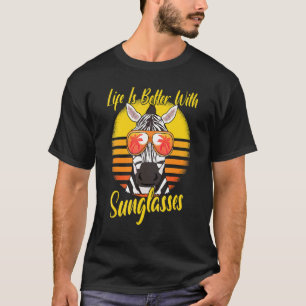 Sunglasses Retro Sunset Beach Vacation Zebra T-Shirt