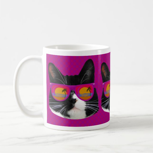 Sunglasses Rocking Tuxedo Cat Fun Art Epic Coffee Mug (Left)