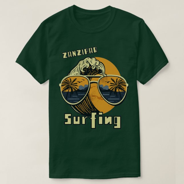 Sunglasses Surfing Beach Zanzibar Vacation Palm tr T-Shirt (Design Front)