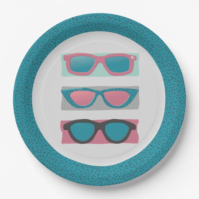 Sunglasses Trio Pink Paper Plates (Front)
