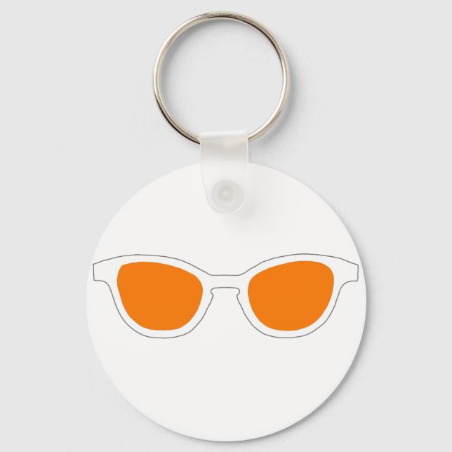 Sunglasses White Rim Orange Lens The MUSEUM Zazzle Keychain (Front)