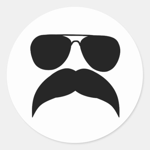 Sunglasses with mustache _ Choose background color Classic Round Sticker