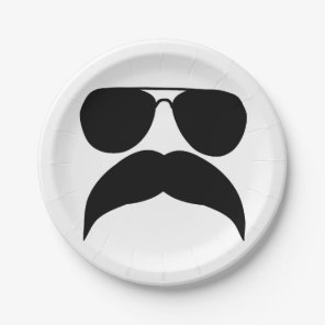 Sunglasses with mustache - Choose background color Paper Plates